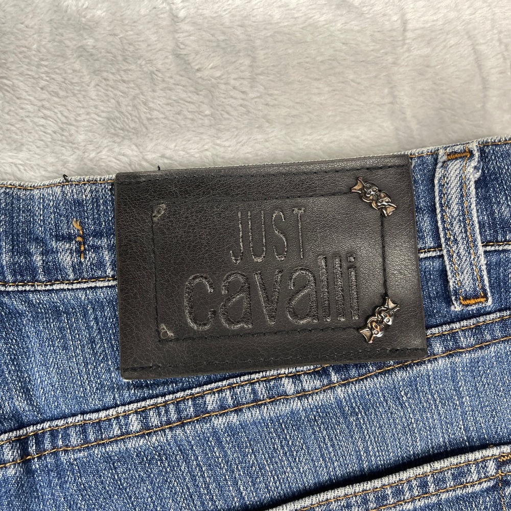Just Cavalli Jeans Womens 31x30 Blue Denim Faded Mid Rise Low Waist Flare Leg - Picture 7 of 11